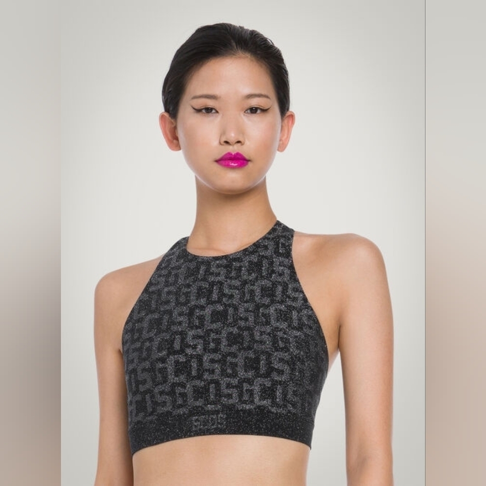 GCDS WOLFORD Cropped Monogram Knit Women's Black Patterned Crop Top